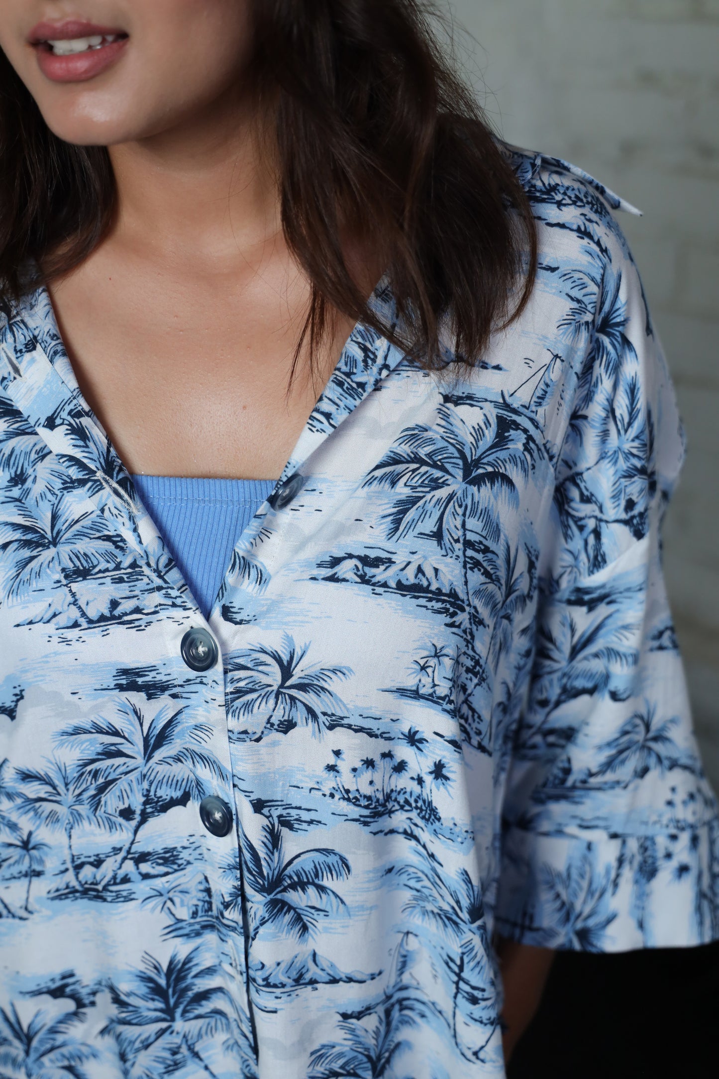 Blue Palm Oversized Shirt + Pyjama Co-ords