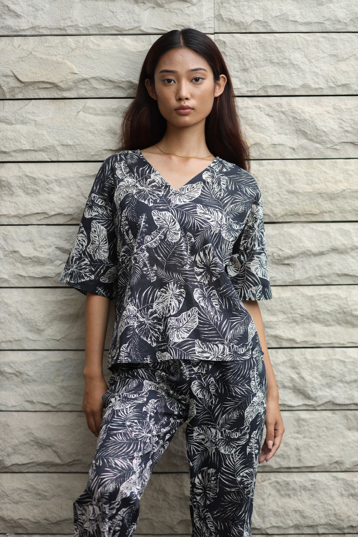 Black Fern Lounge Set (Cotton)