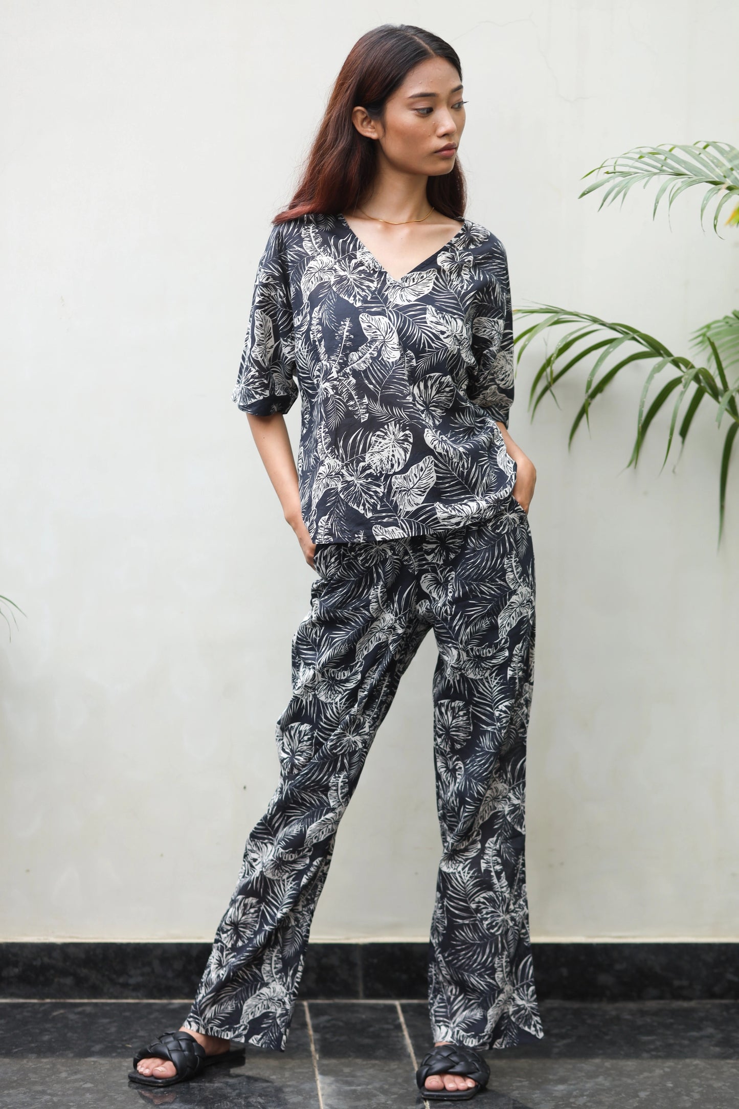 Black Fern Lounge Set (Cotton)