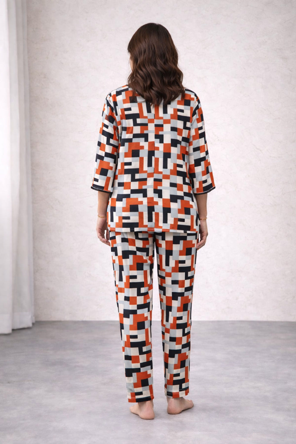 Pixel Print Kurti Top PJ Set