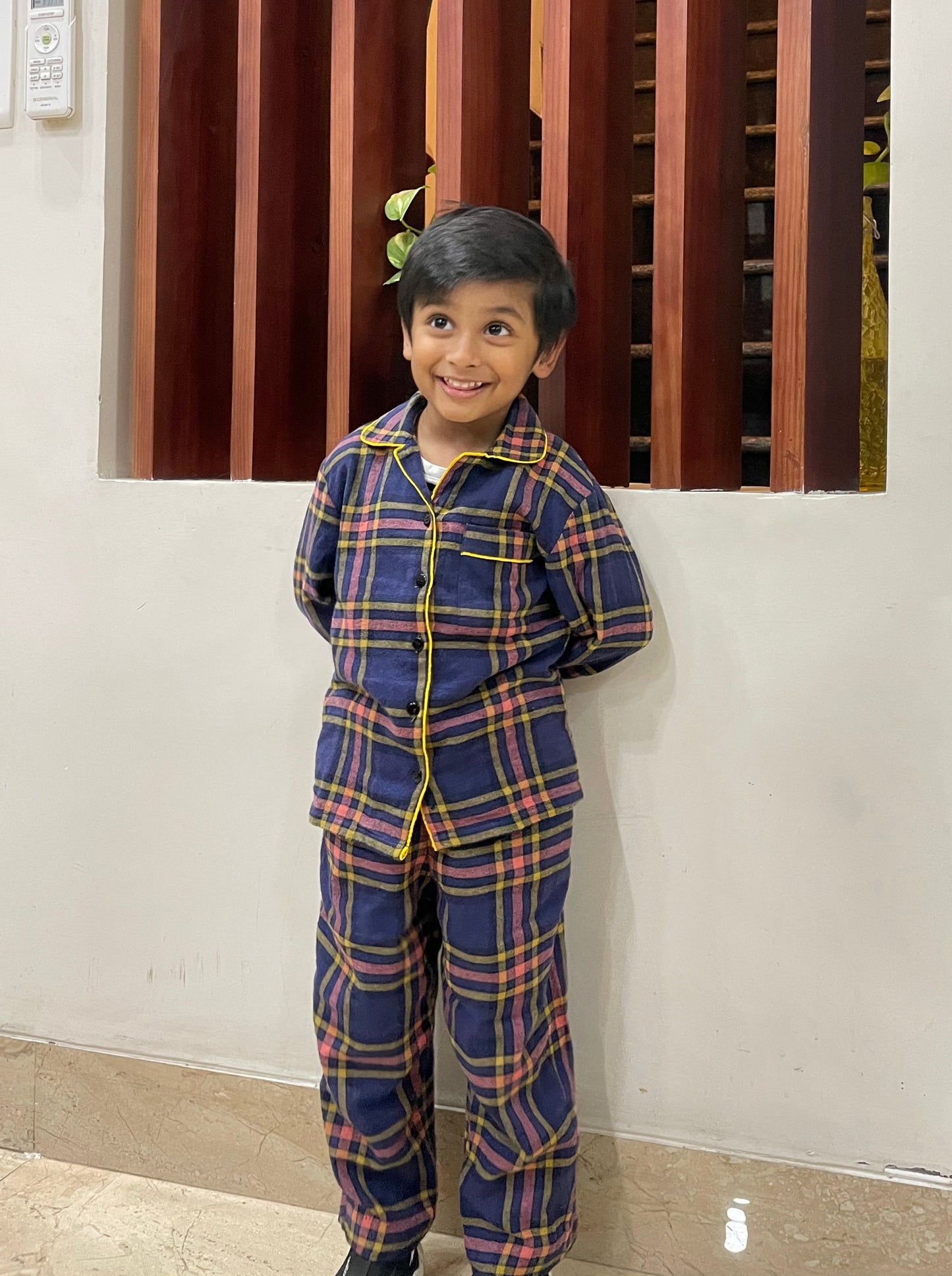 Neon Checkered Kid’s Night Suit (Winter)