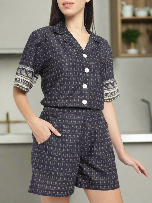 Midnight Oversized Shirt & Shorts Set (Cotton)