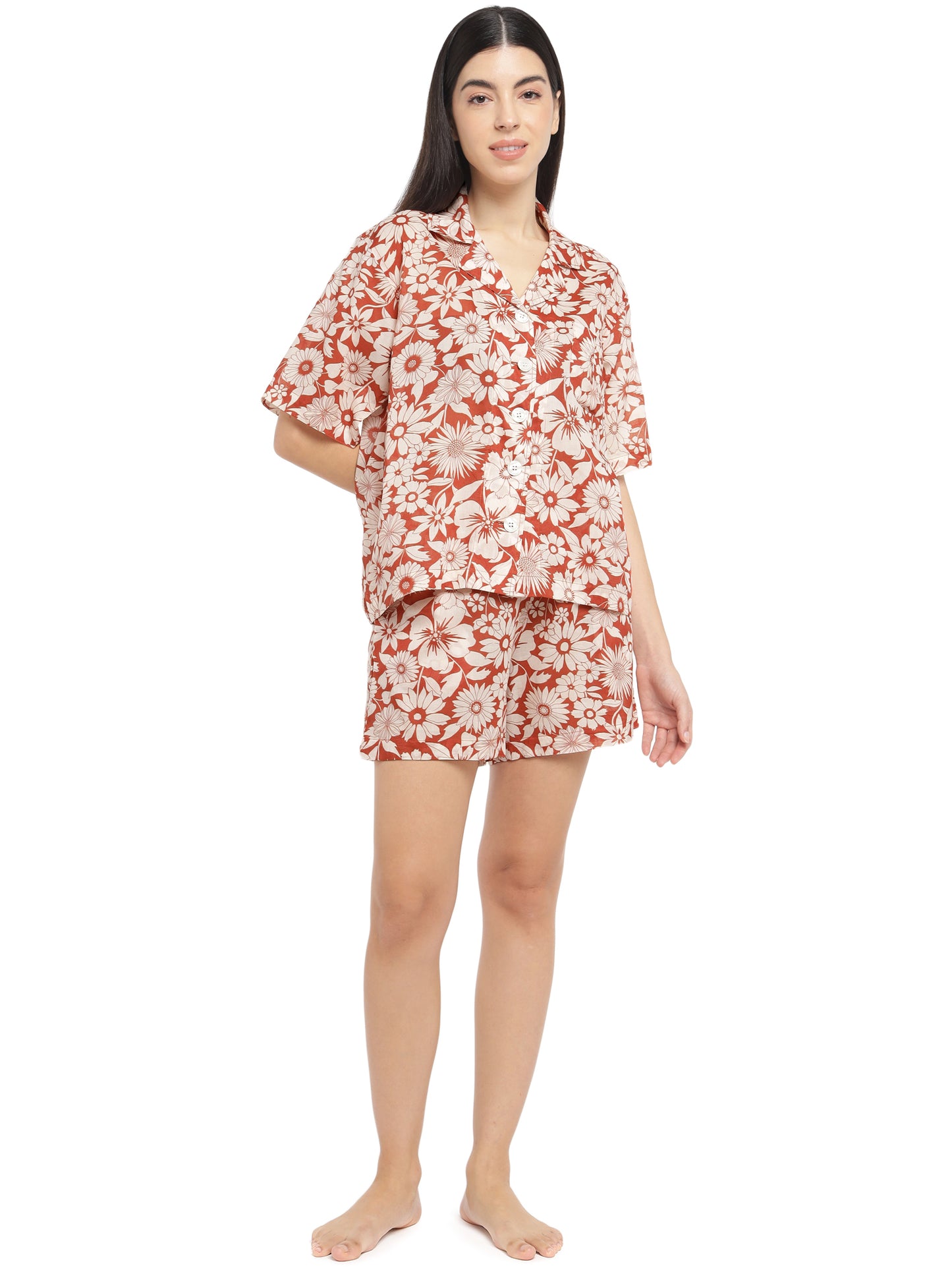 Daisy Loose Shirt & Shorts Set (Cotton)