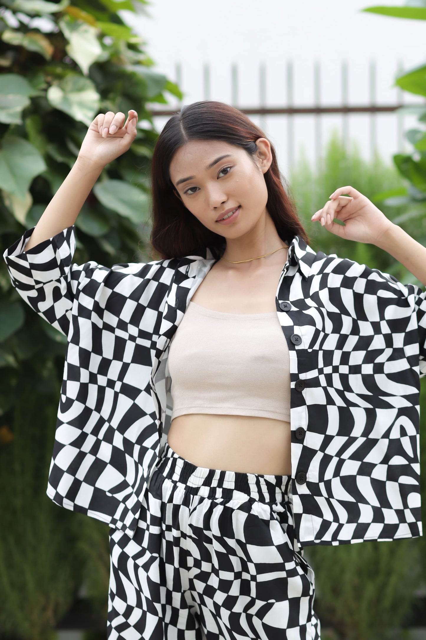 Chess Over Sized Shirt + Pyjama Cotton Rayon Co-ords