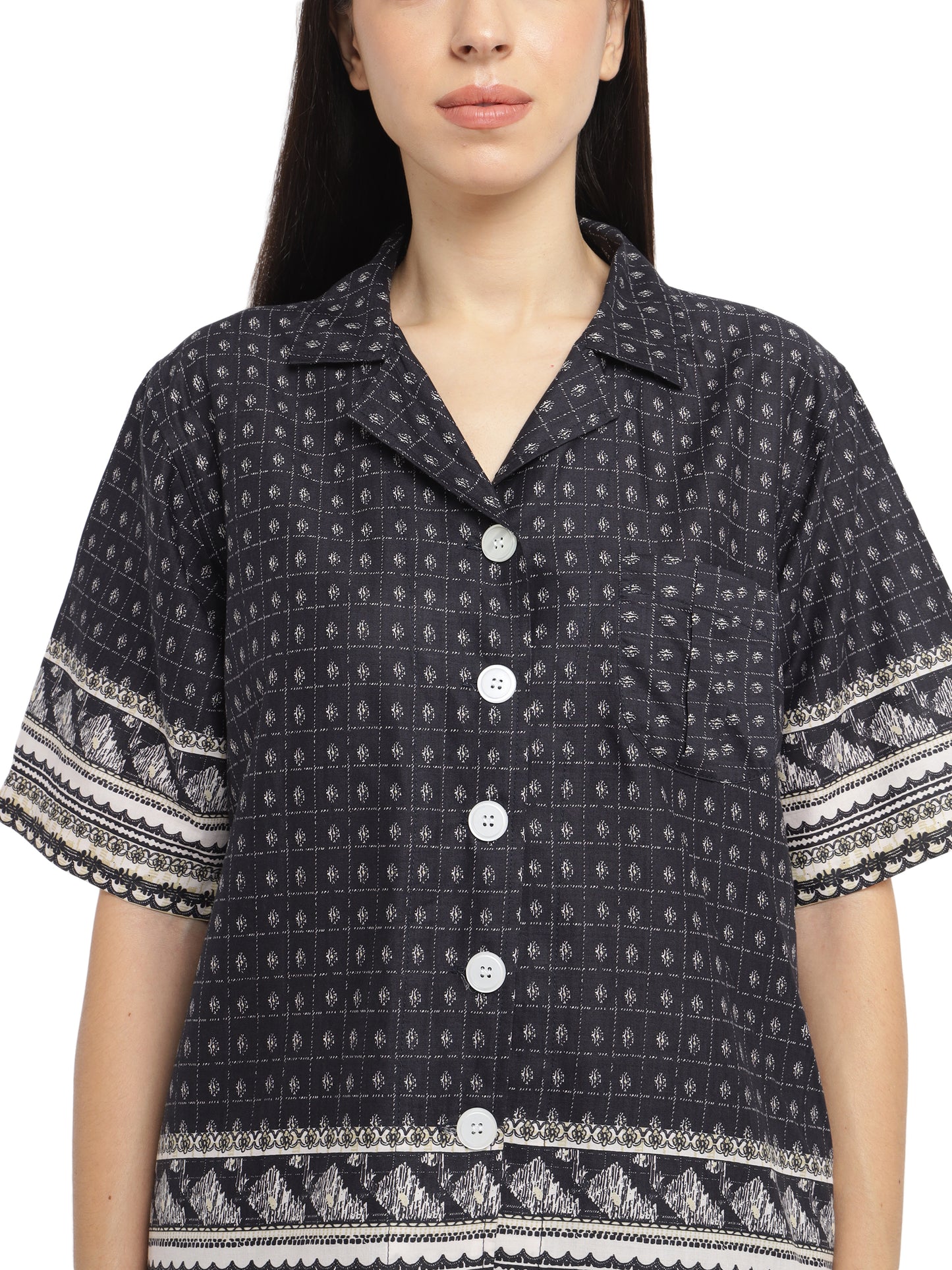 Midnight Oversized Shirt & Pyjama Set (Cotton)