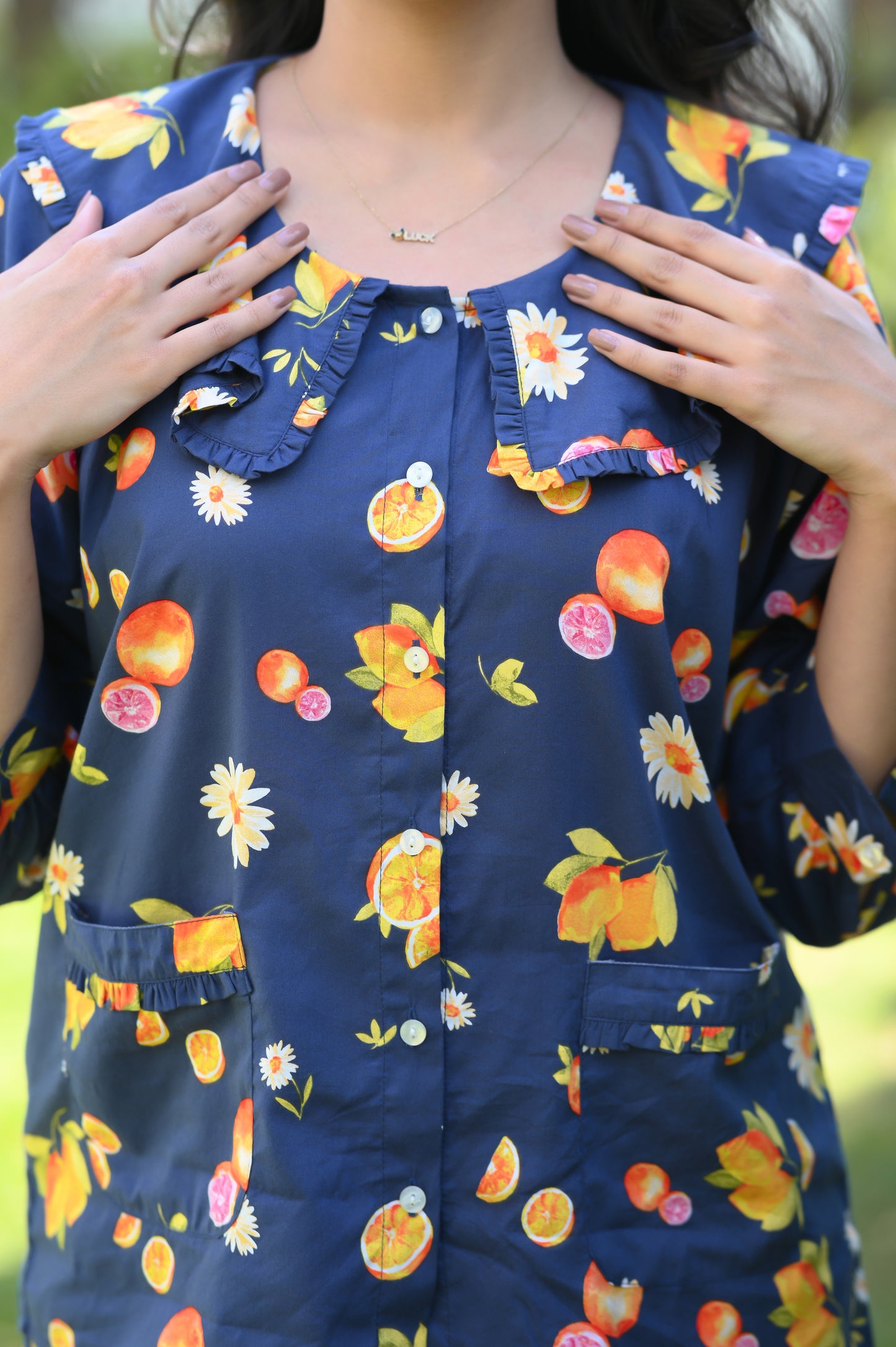 Peter Pan Collar Oversized Shirt & Pajama Set (Cotton Rayon)