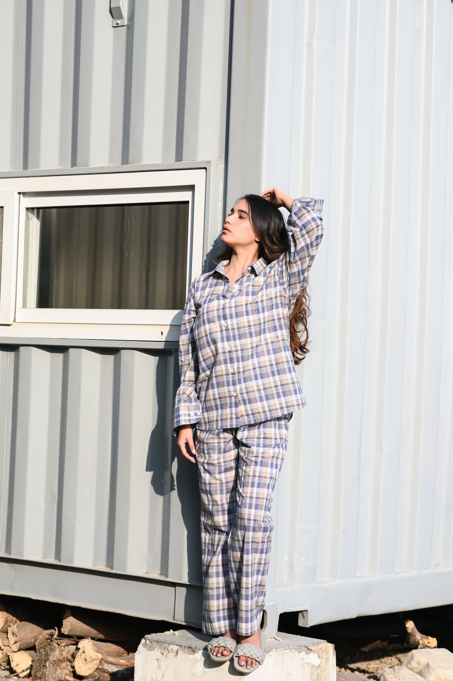 Lavender Mocha Cotton Shirt and Pajama Set