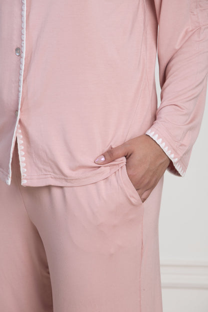 The Whip Stitch Pyjama Set - Dusty Pink (Stretchable)