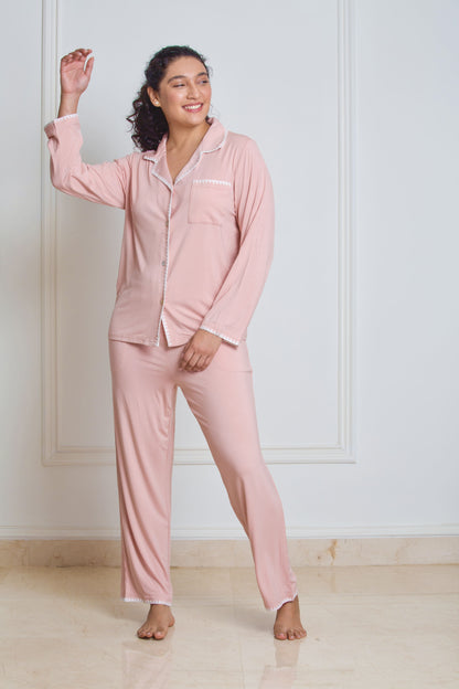 The Whip Stitch Pyjama Set - Dusty Pink (Stretchable)