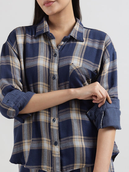 Blue Tartan Checks Reversible Shirt Pyjama Lounge Set
