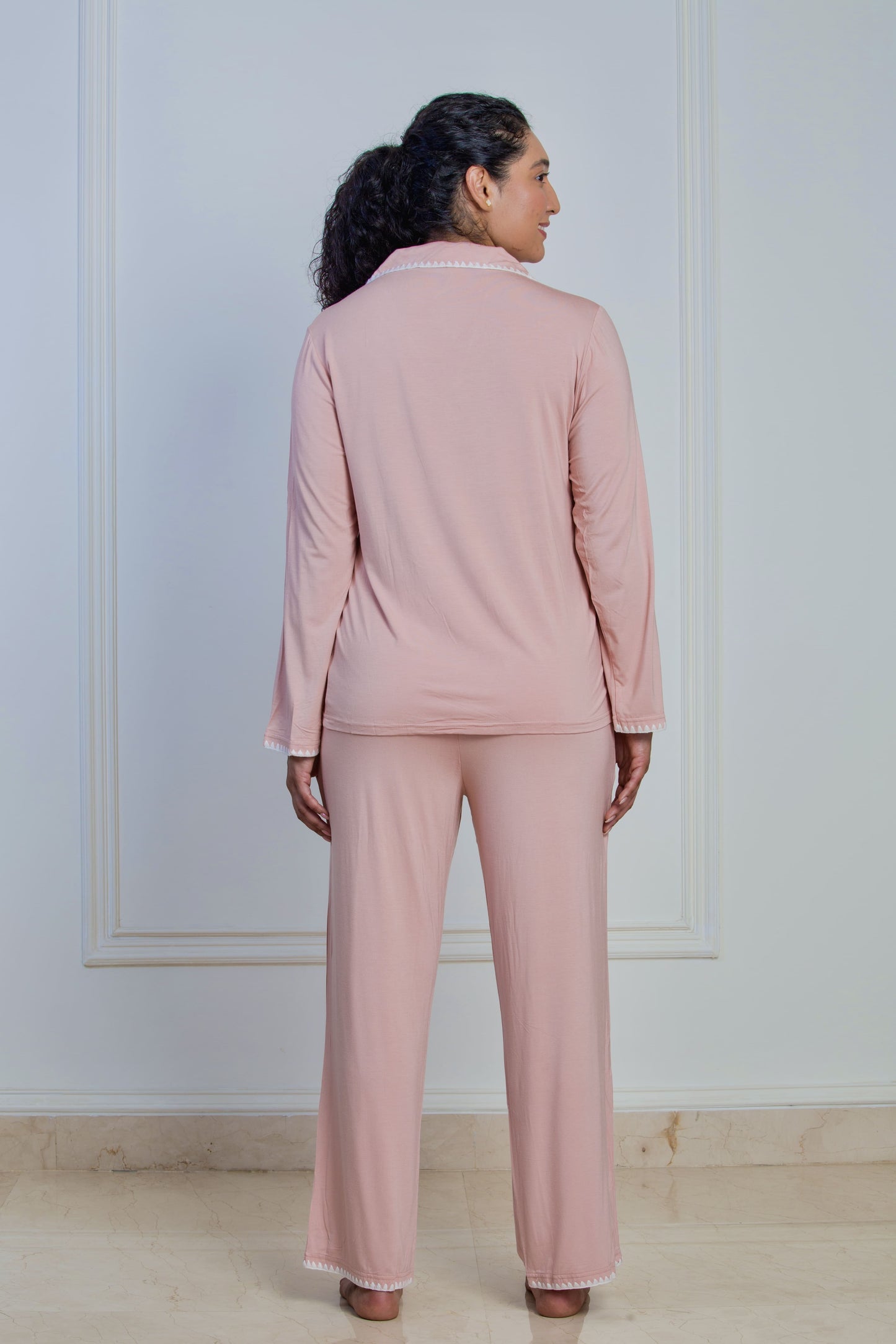 The Whip Stitch Pyjama Set - Dusty Pink (Stretchable)