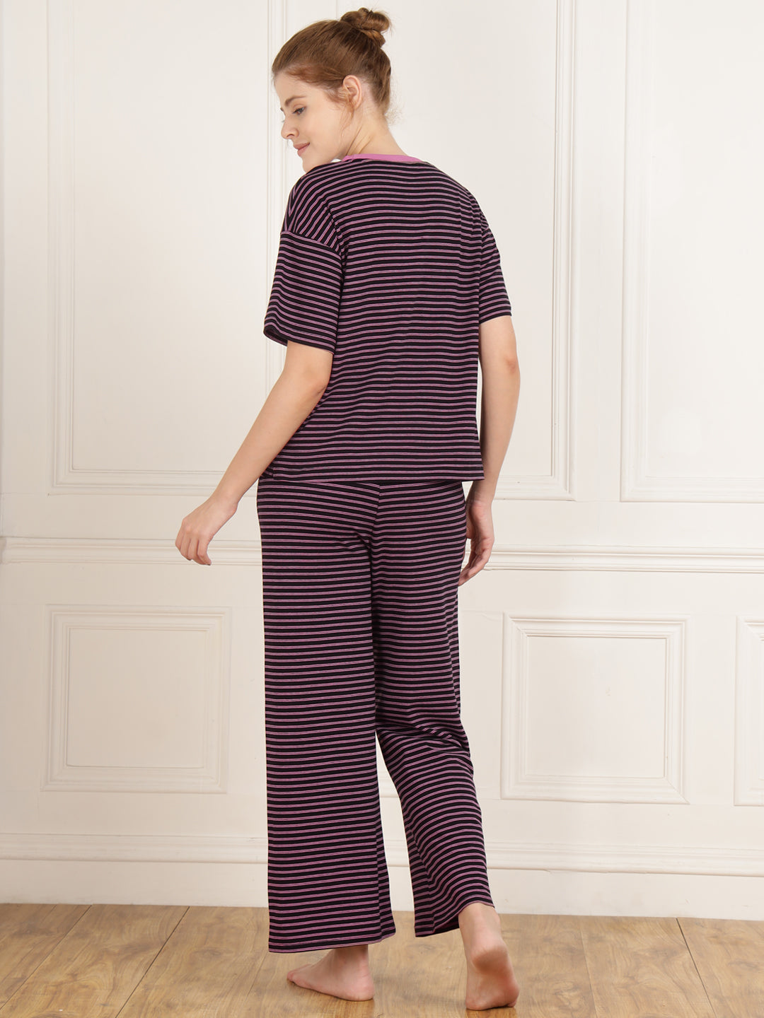 Black Pink Stripe Pajama Set - Stretchable