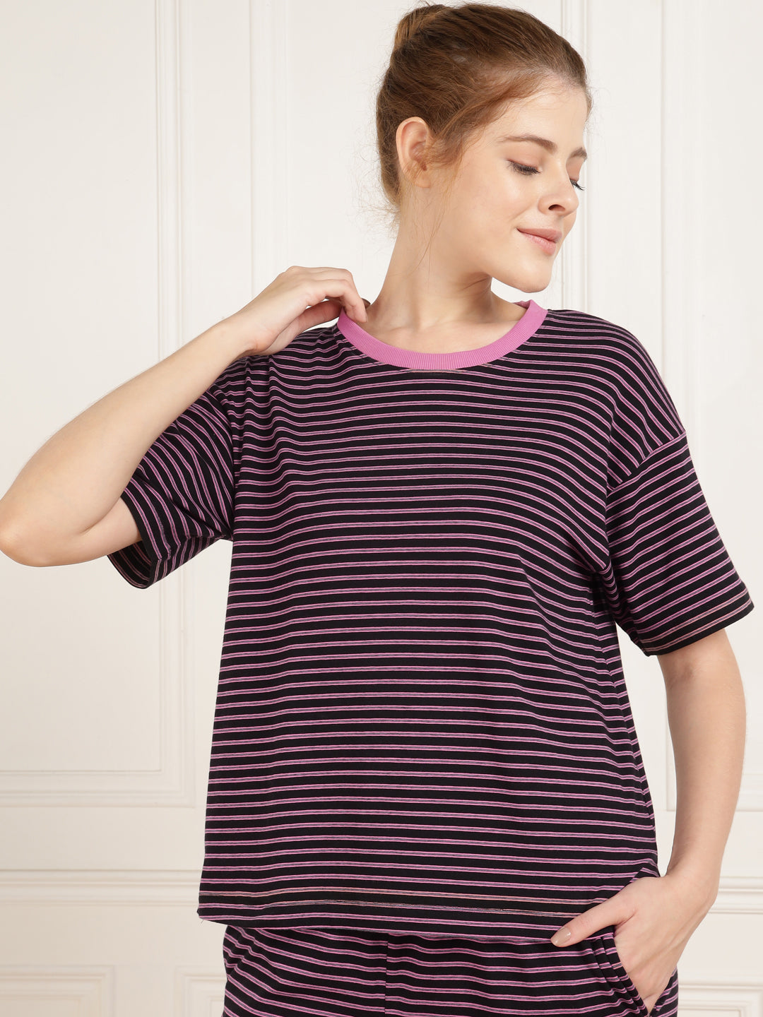 Black Pink Stripe Pajama Set - Stretchable