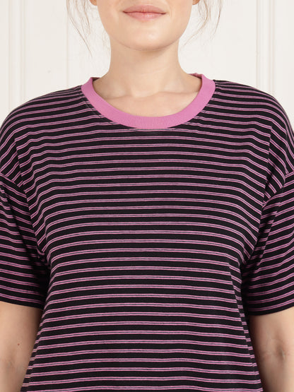 Black Pink Stripe Pajama Set - Stretchable