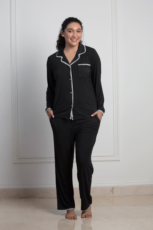 The Whip Stitch Pyjama Set - Black (Stretchable)