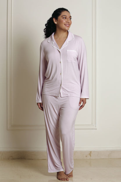 The Whip Stitch Pyjama Set - Lavender (Stretchable)