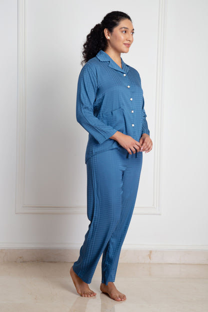 Blue Satin Pyjama Set