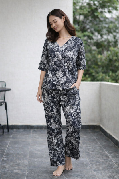 Black Fern Lounge Set (Cotton)