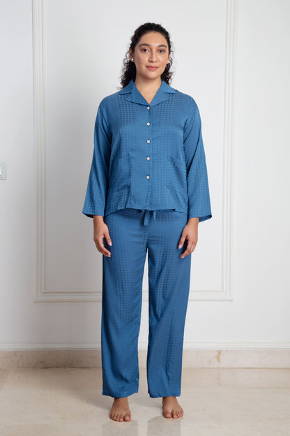 Blue Satin Pyjama Set