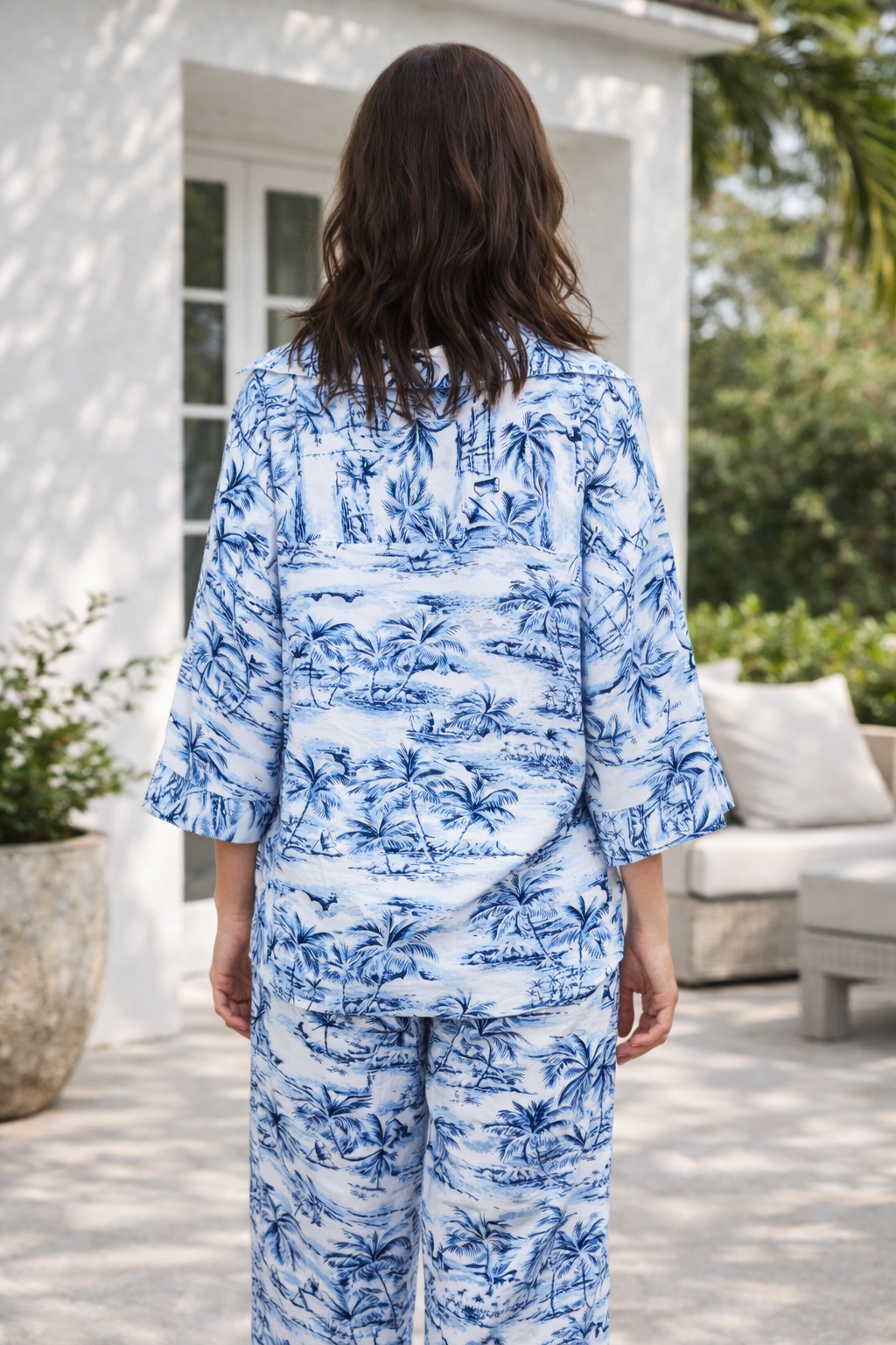 Blue Palm Oversized Shirt + Pyjama Co-ords