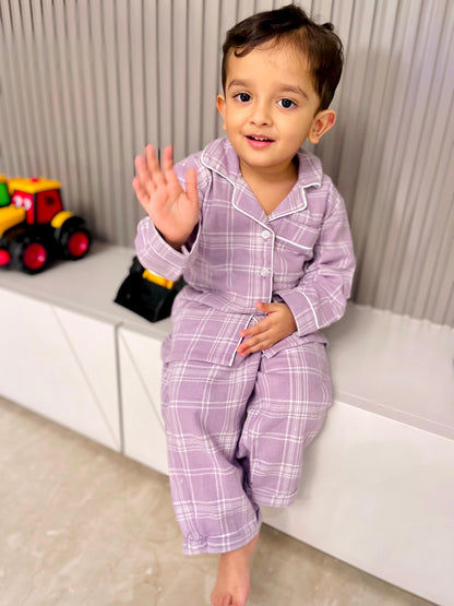 Lilac Checkered Kid’s Night Suit