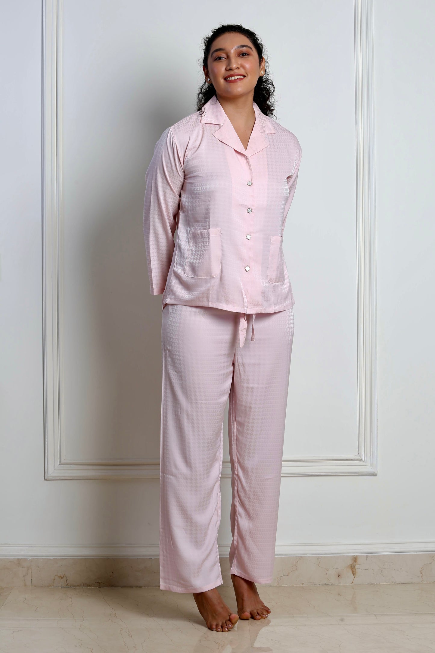 Baby Pink Satin Pyjama Set