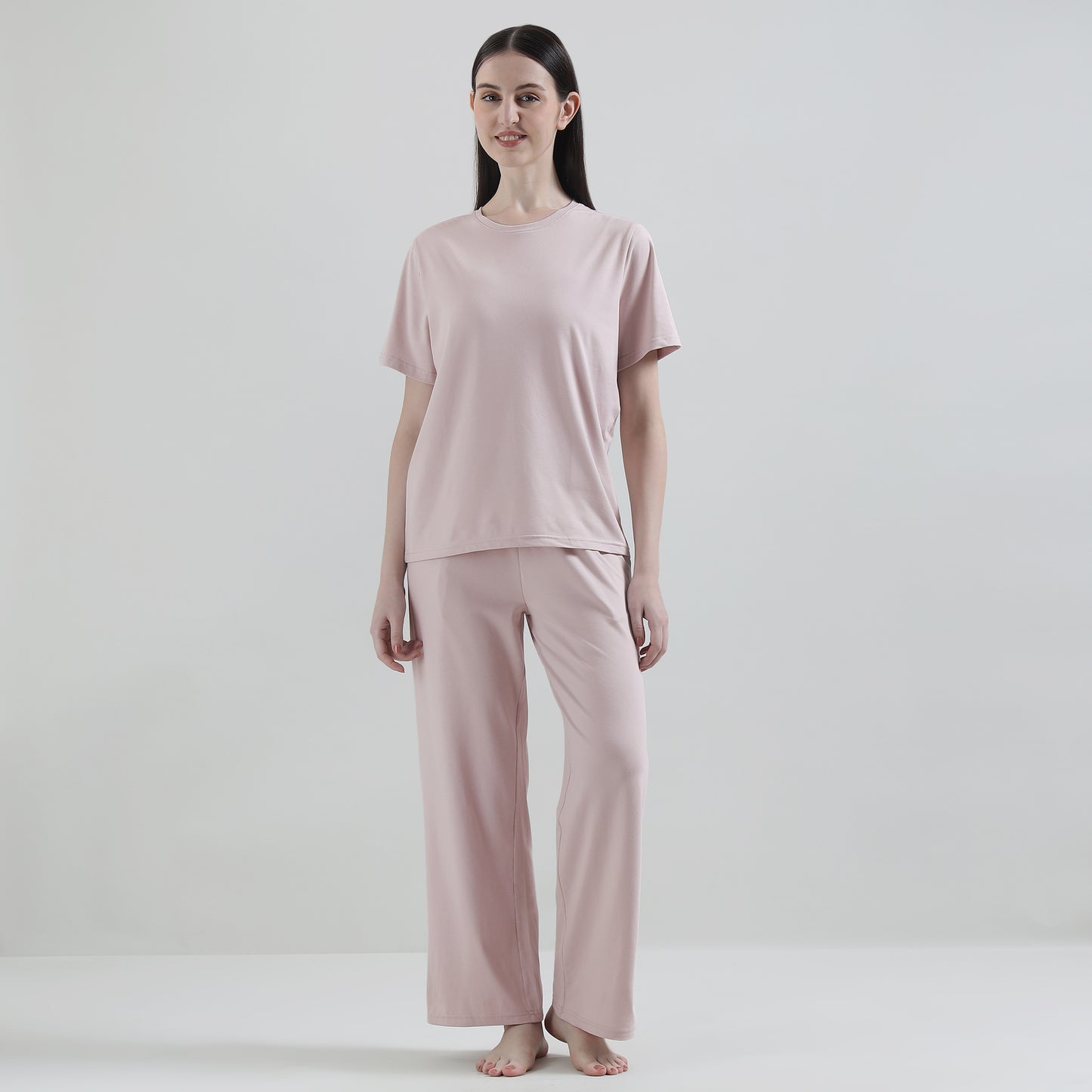 Padded Cotton T-Shirt & Pajama Set for Women (Braless Support) – Pink