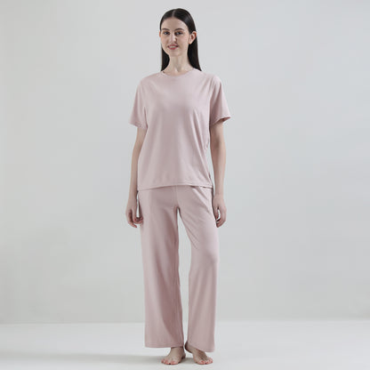 Padded Cotton T-Shirt & Pajama Set for Women (Braless Support) – Pink