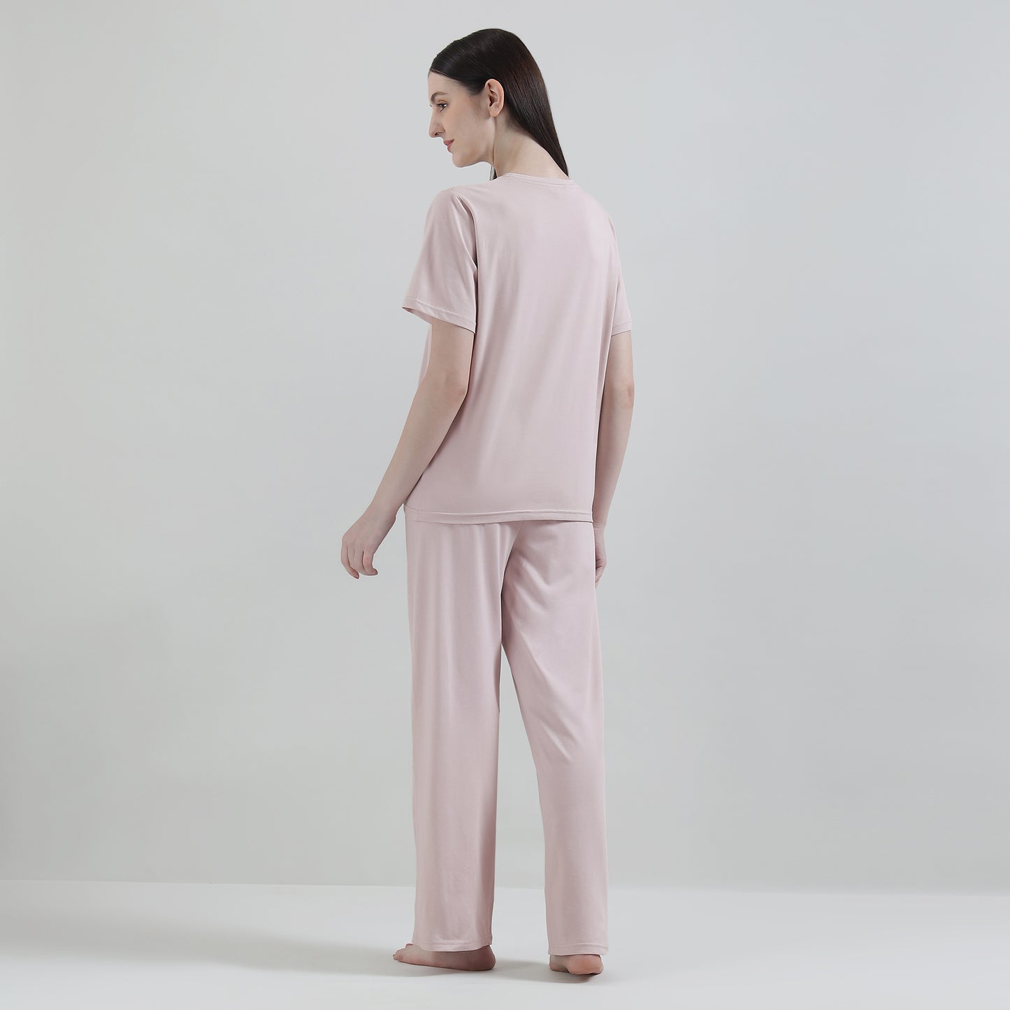 Padded Cotton T-Shirt & Pajama Set for Women (Braless Support) – Pink