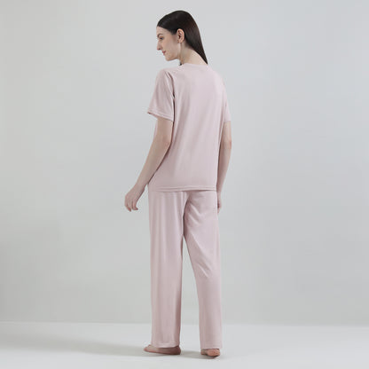 Padded Cotton T-Shirt & Pajama Set for Women (Braless Support) – Pink