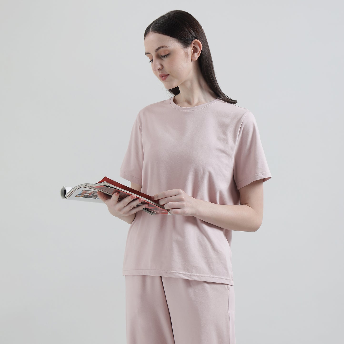 Padded Cotton T-Shirt & Pajama Set for Women (Braless Support) – Pink
