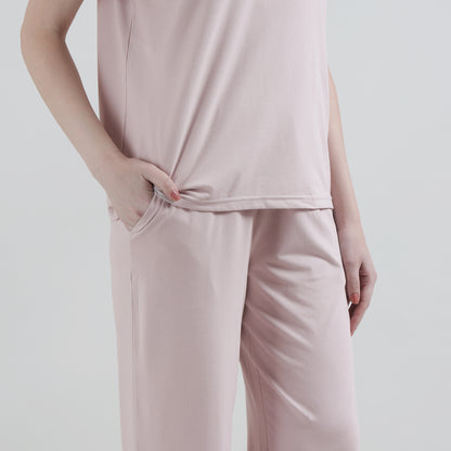 Padded Cotton T-Shirt & Pajama Set for Women (Braless Support) – Pink
