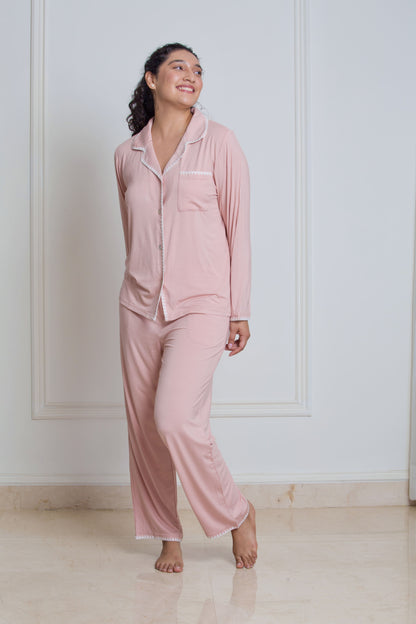 The Whip Stitch Pyjama Set - Dusty Pink (Stretchable)