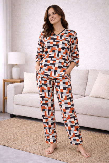 Pixel Print Kurti Top PJ Set