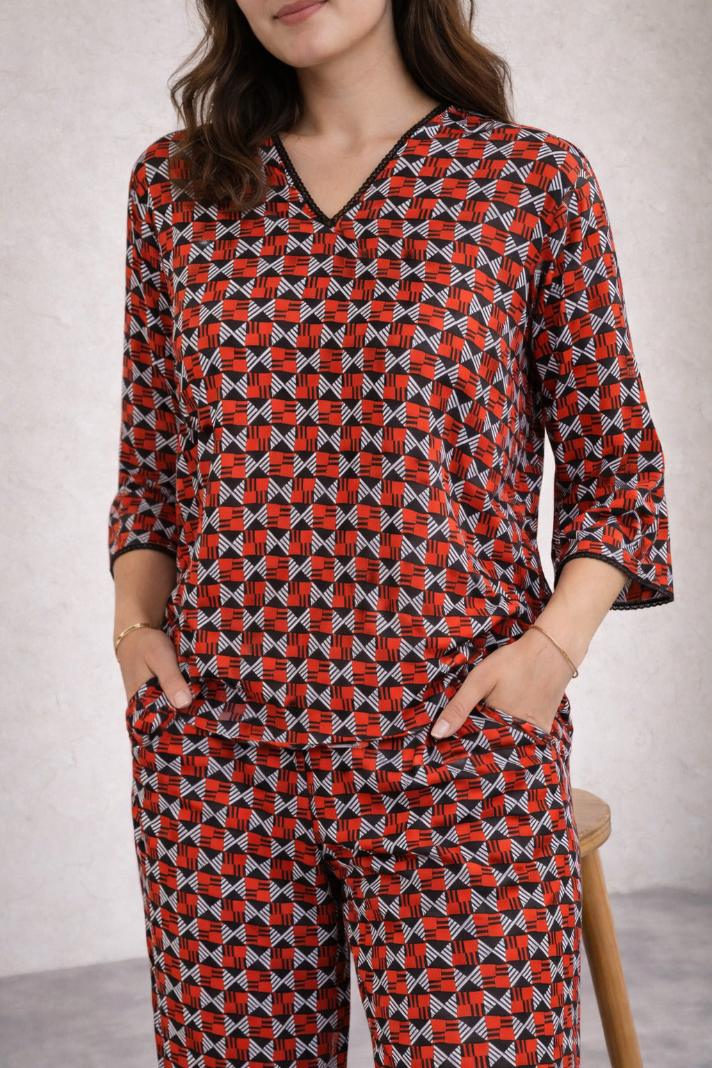 Printed Kurti Top PJ Set