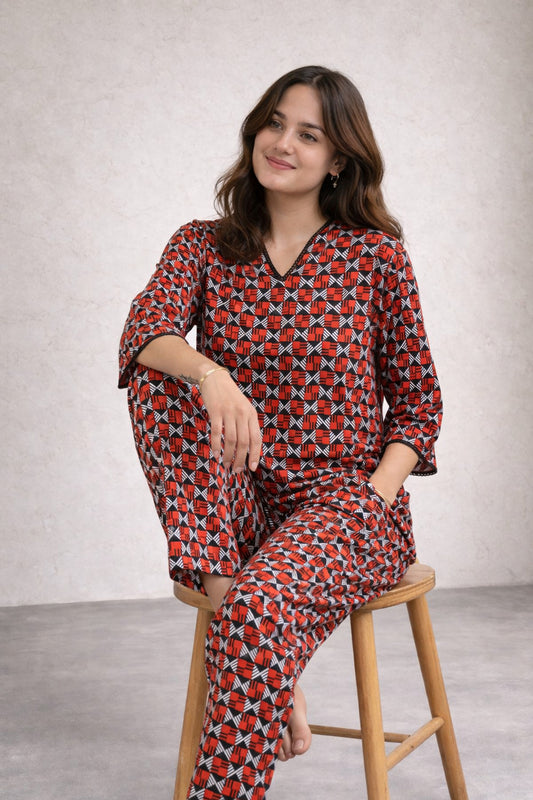 Printed Kurti Top PJ Set