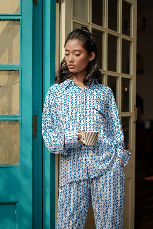 Blue Pyramid Shirt Pyjama Set